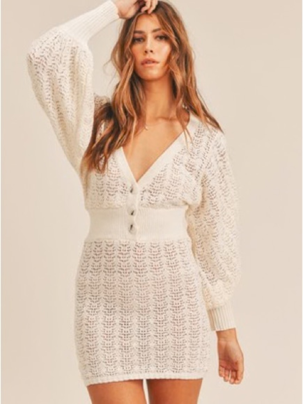 MABLE Open-Knit Cream Sweater dress medium large beach swim cover up
